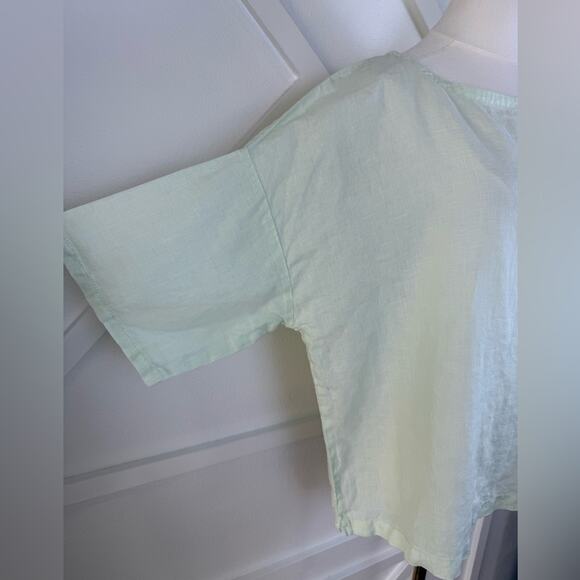 Eileen Fisher Mint Green Short Drop Sleeve Boxy Relaxed Blouse 100% Linen Size M - Picture 2 of 10